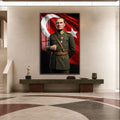 Yeşil Üniformalı Atatürk Cam Tablo – Ceviz Çerçeveli