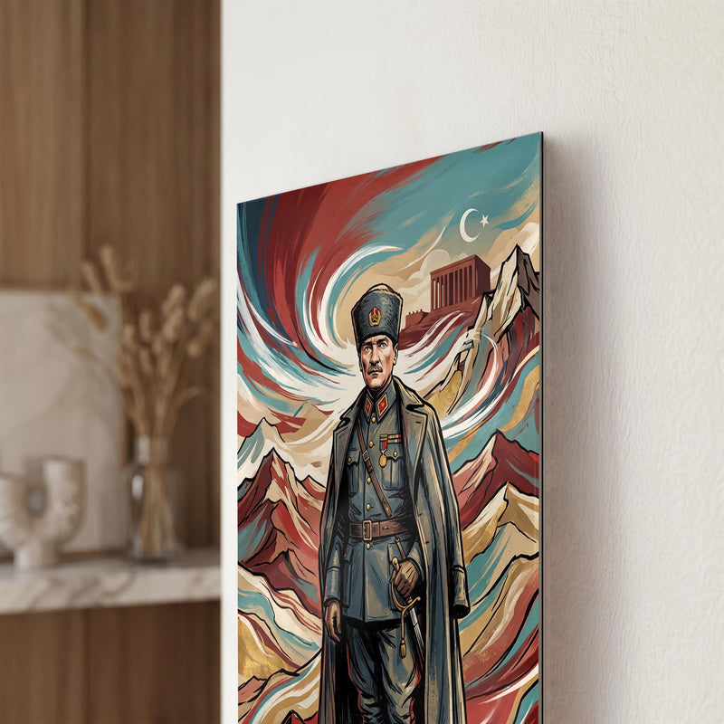 Atatürk Renkli Spiral Kalpak Cam Tablo – Cam Tablo