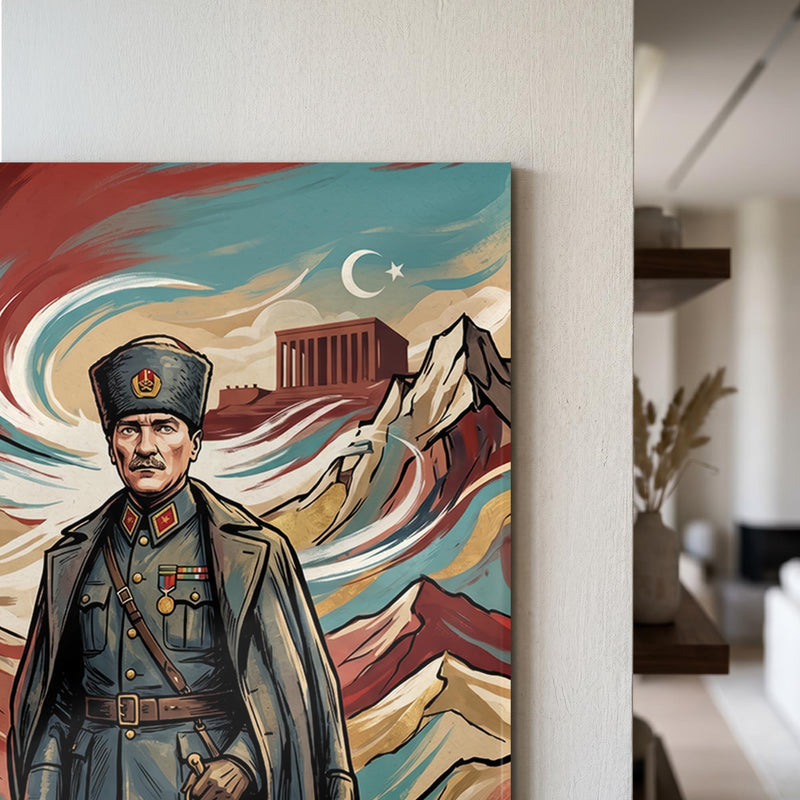 Atatürk Renkli Spiral Kalpak Cam Tablo – Cam Tablo