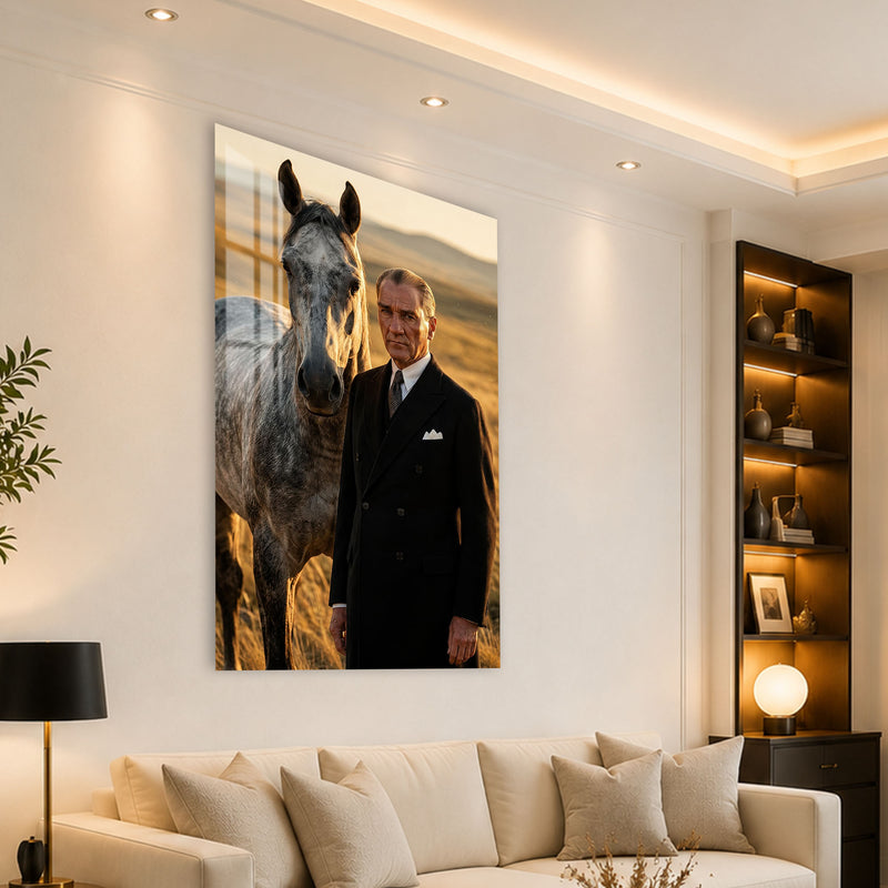 Atın Yanında Atatürk Cam Tablo