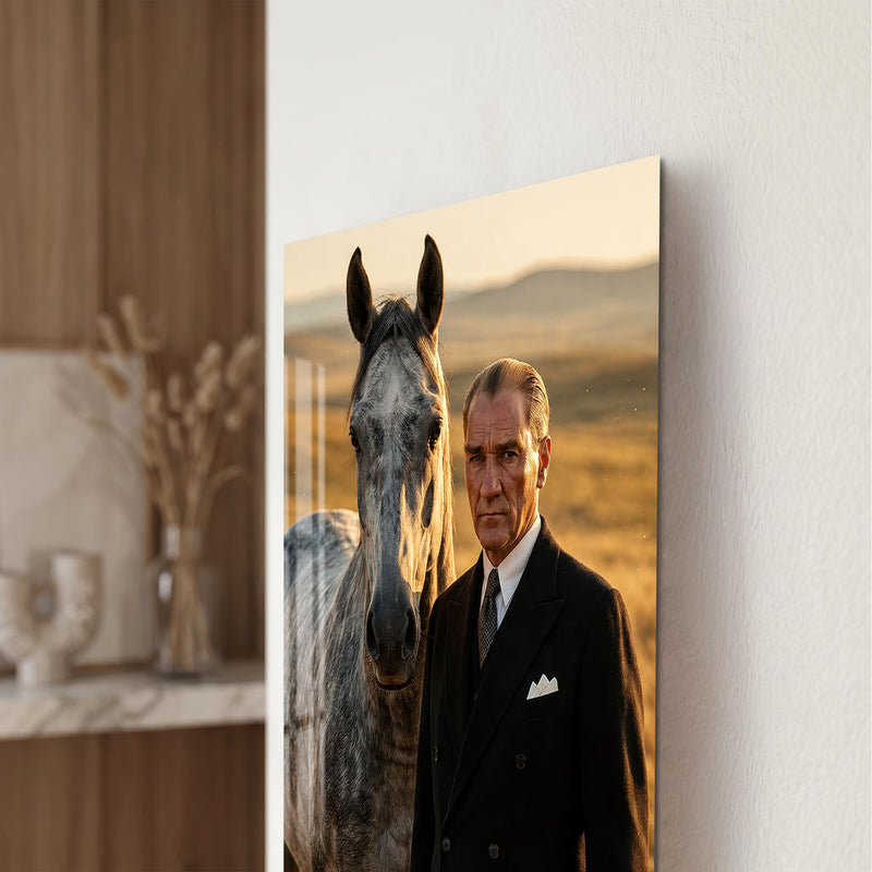 Atın Yanında Atatürk Cam Tablo