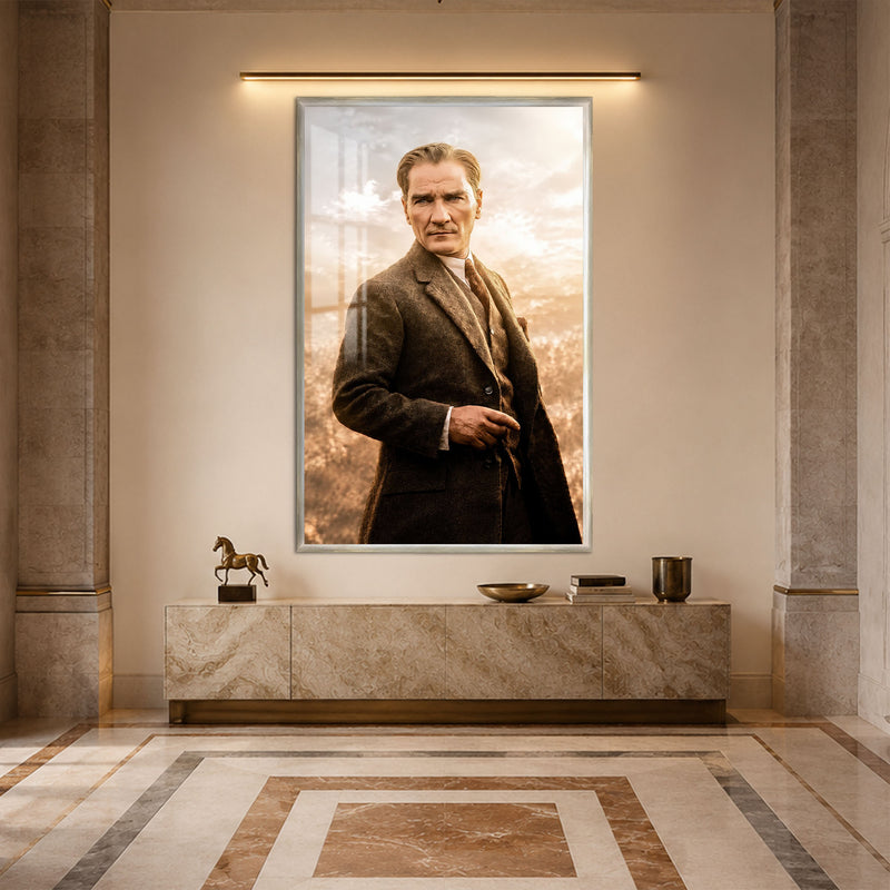 Sonbaharda Atatürk Cam Tablo – Gümüş Çerçeveli