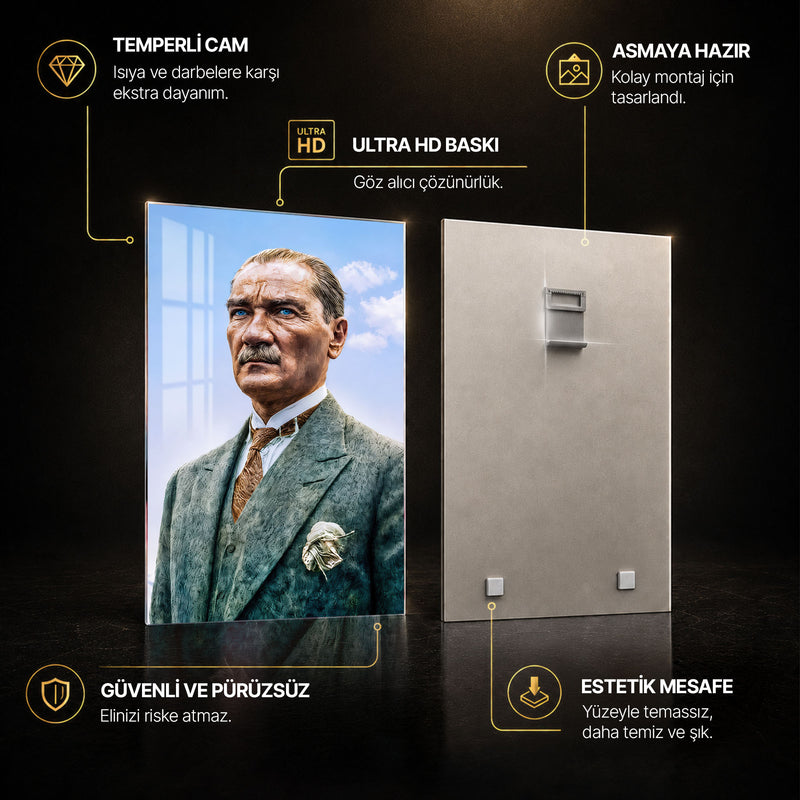 Mavi Gökte Atatürk Cam Tablo