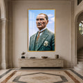 Mavi Gökte Atatürk Cam Tablo – Altın Çerçeveli