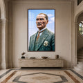 Mavi Gökte Atatürk Cam Tablo – Ceviz Çerçeveli
