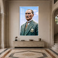 Mavi Gökte Atatürk Cam Tablo – Beyaz Çerçeveli