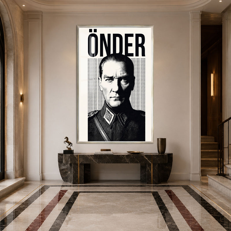 Önder Posteri Atatürk Cam Tablo – Gümüş Çerçeveli