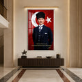 Bayraklı Sözlü Atatürk Cam Tablo – Gümüş Çerçeveli