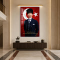 Bayraklı Sözlü Atatürk Cam Tablo – Beyaz Çerçeveli