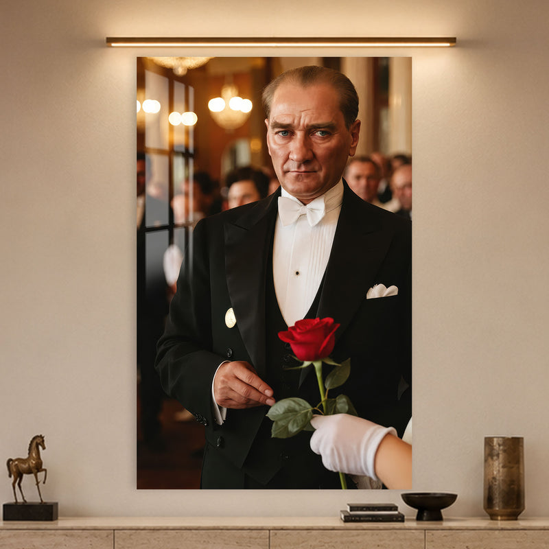 Gül Tutan Atatürk Cam Tablo