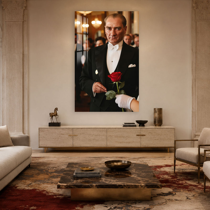 Gül Tutan Atatürk Cam Tablo