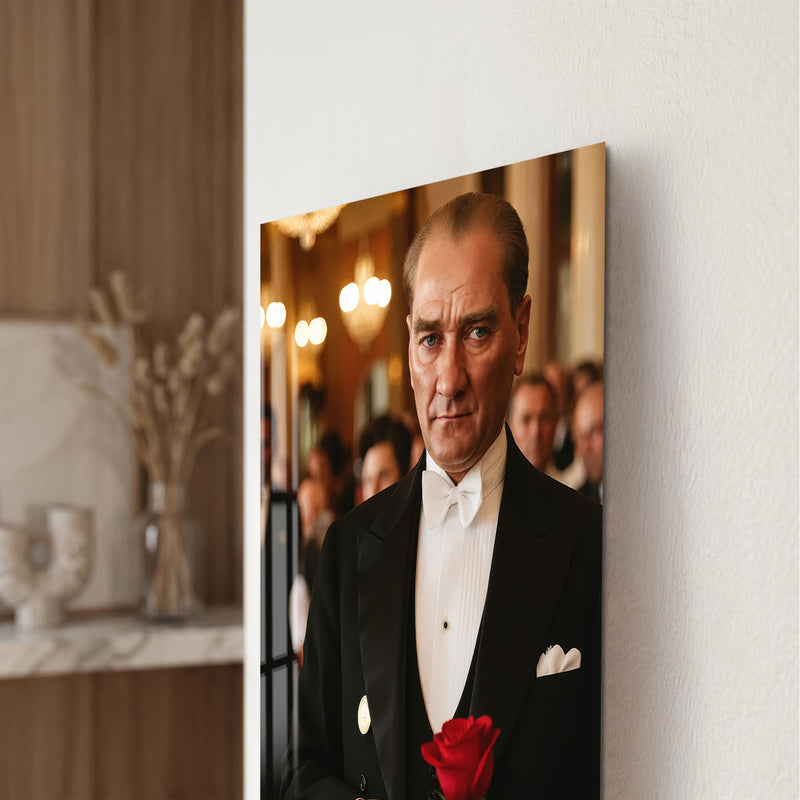 Gül Tutan Atatürk Cam Tablo