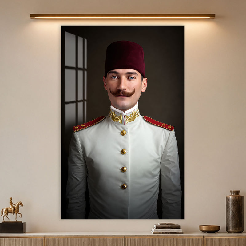 Fesli Genç Atatürk Cam Tablo