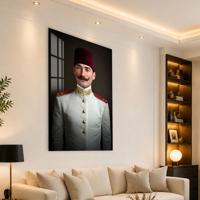 Fesli Genç Atatürk Cam Tablo