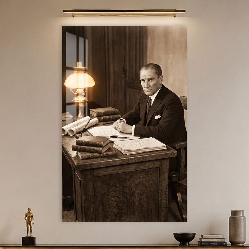 Çalışma Masasında Atatürk Cam Tablo