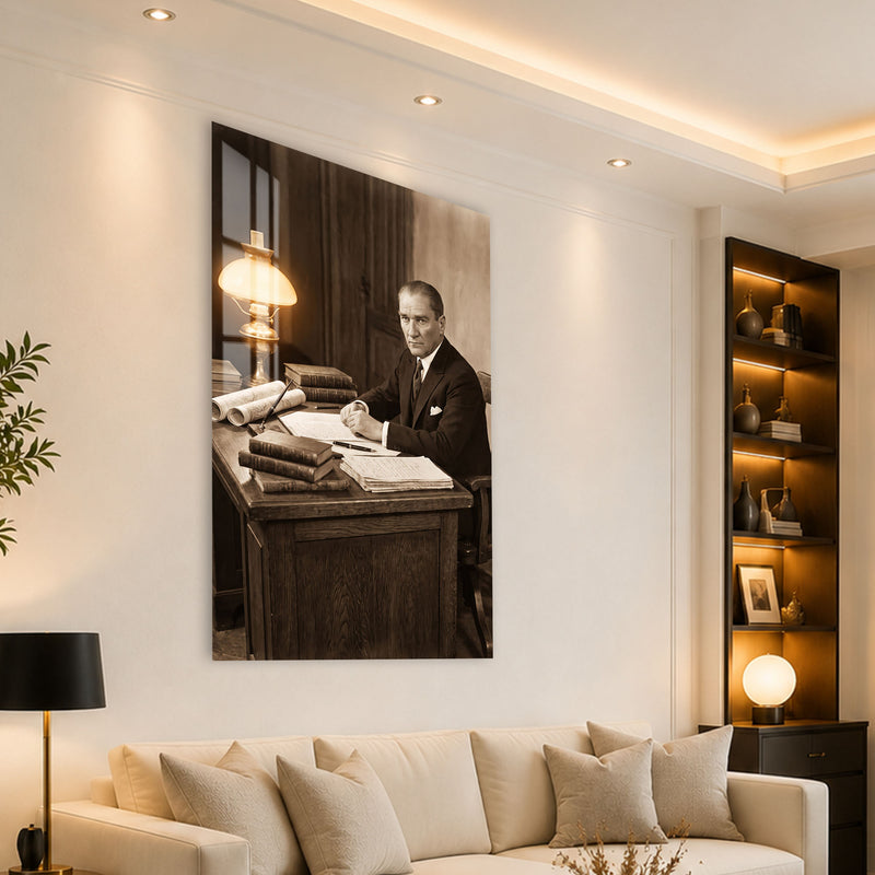 Çalışma Masasında Atatürk Cam Tablo