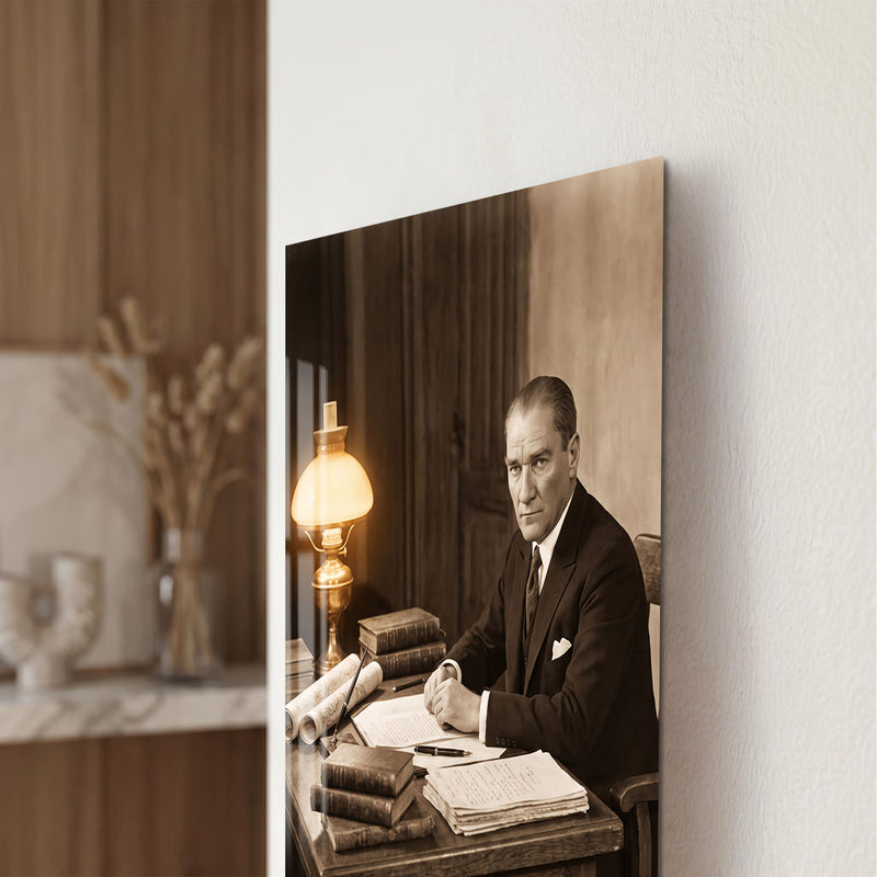 Çalışma Masasında Atatürk Cam Tablo
