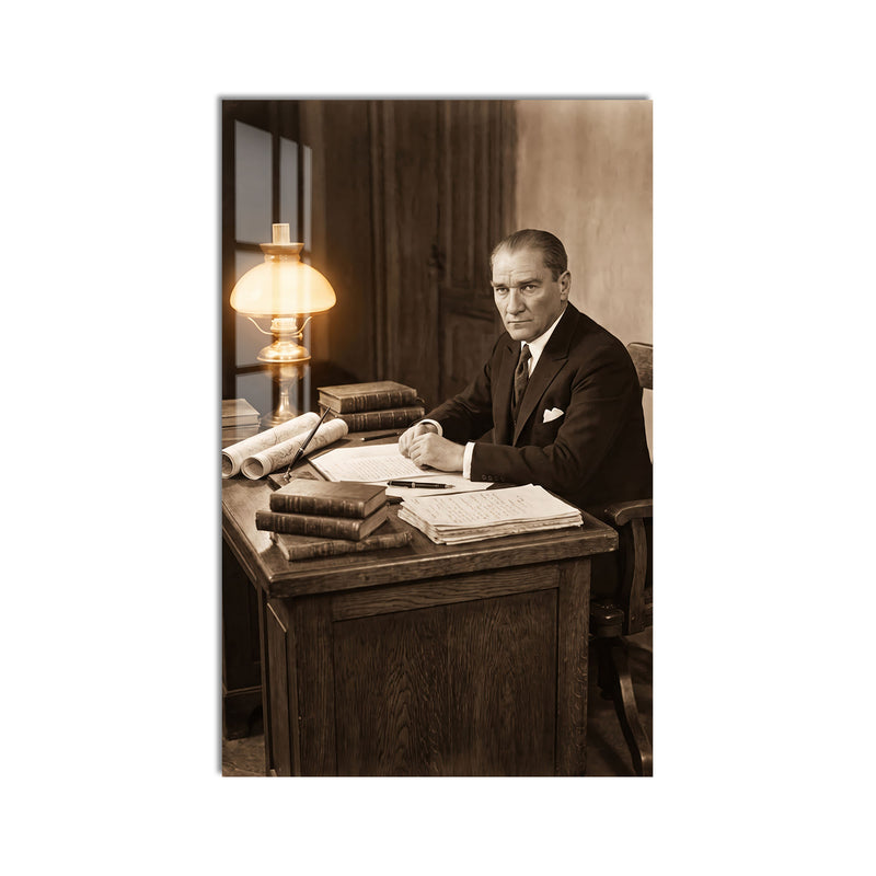Çalışma Masasında Atatürk Cam Tablo