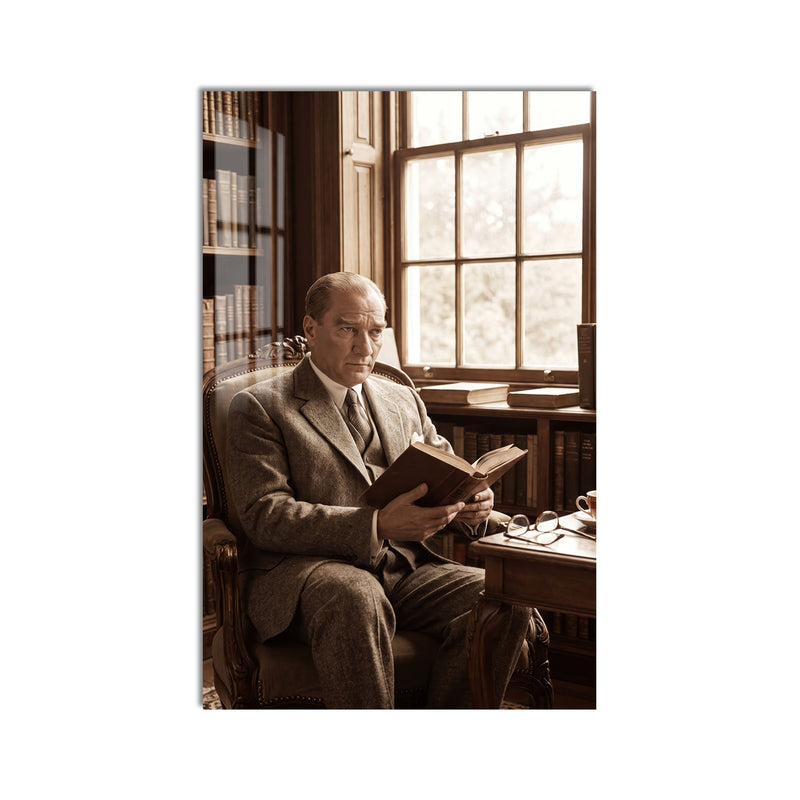 Kitap Okuyan Atatürk Cam Tablo