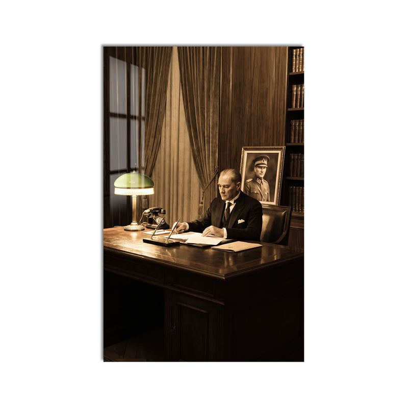Yeşil Lambalı Atatürk Cam Tablo