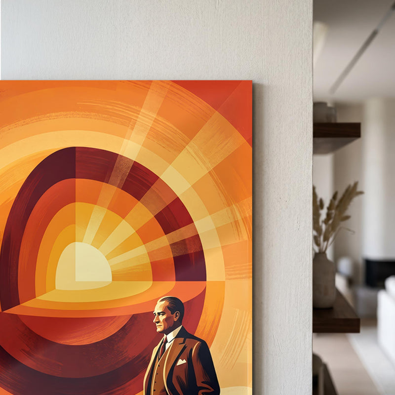 Atatürk Art Deco Güneş Cam Tablo – Cam Tablo