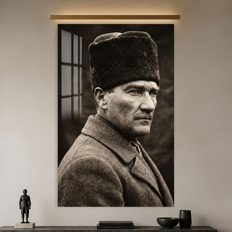 Palto ve Kalpakla Atatürk Cam Tablo