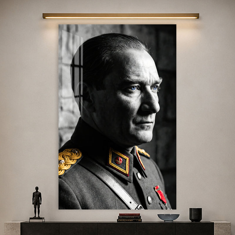 Apoletli Atatürk Cam Tablo