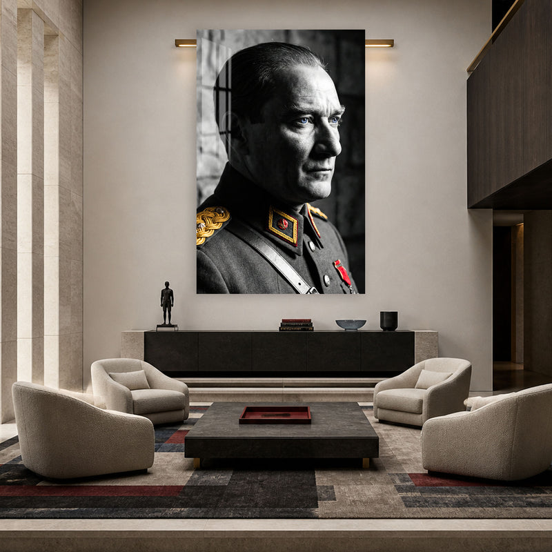 Apoletli Atatürk Cam Tablo
