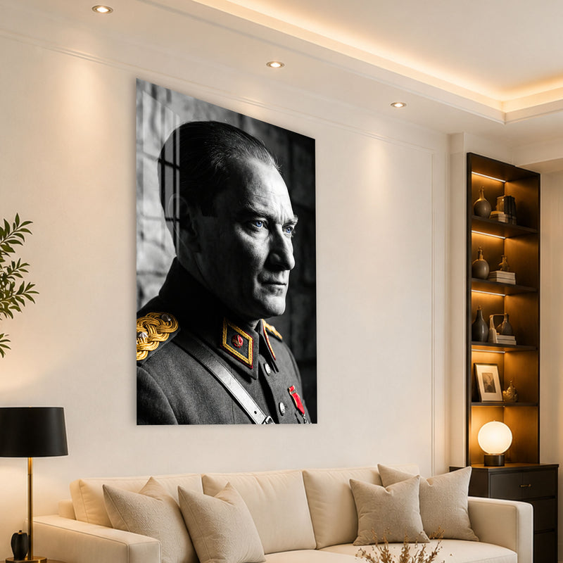 Apoletli Atatürk Cam Tablo