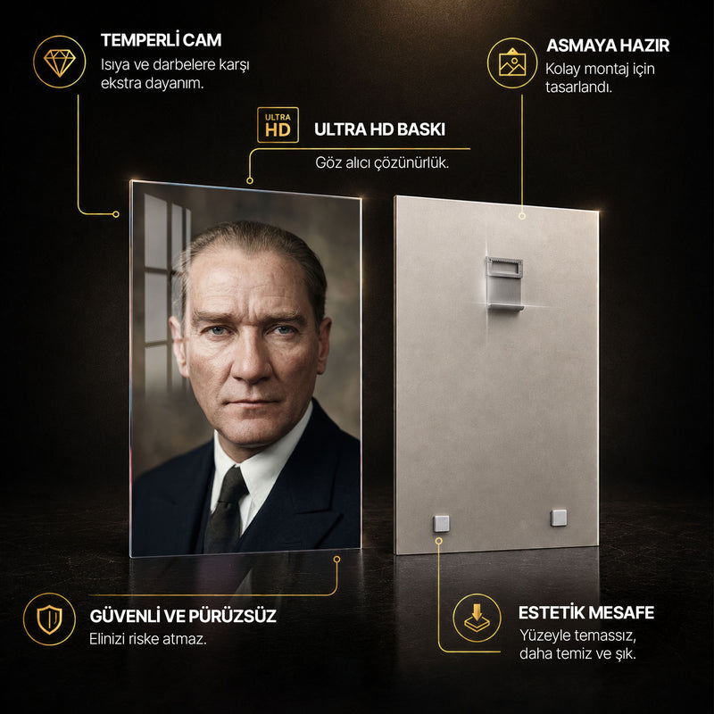 Mavi Gözlü Atatürk Cam Tablo