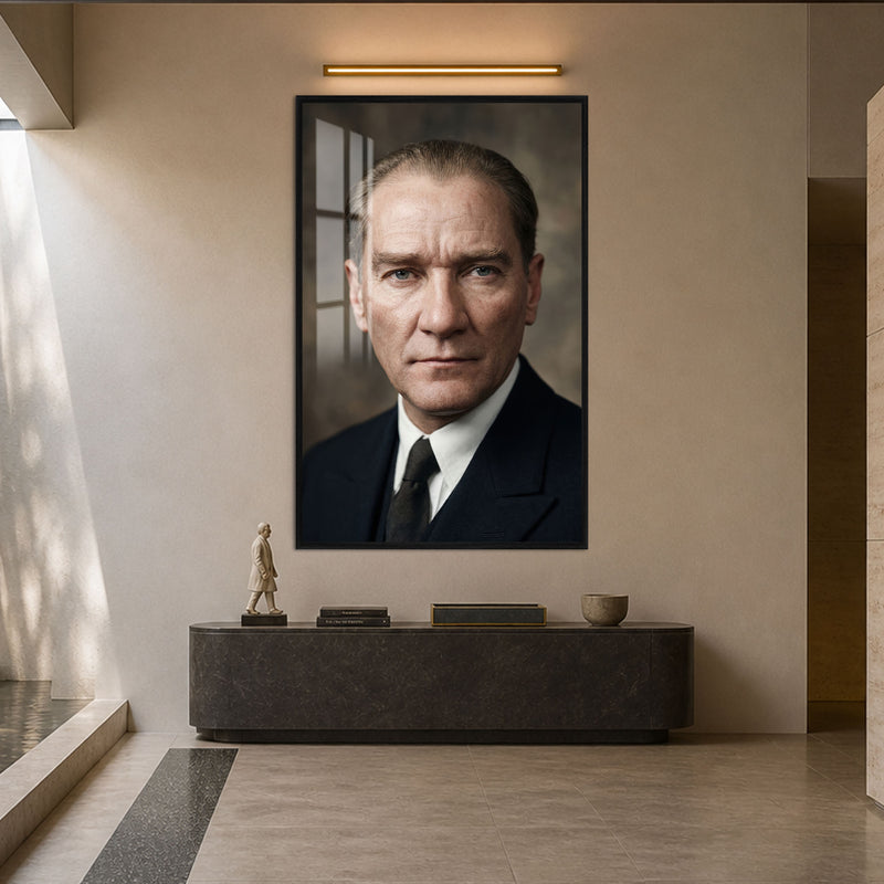 Mavi Gözlü Atatürk Cam Tablo – Siyah Çerçeveli