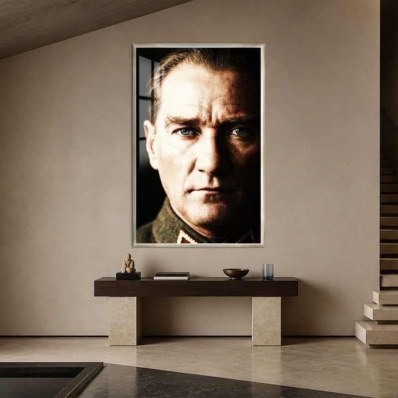 Işık Gölge Atatürk Cam Tablo – Gümüş Çerçeveli