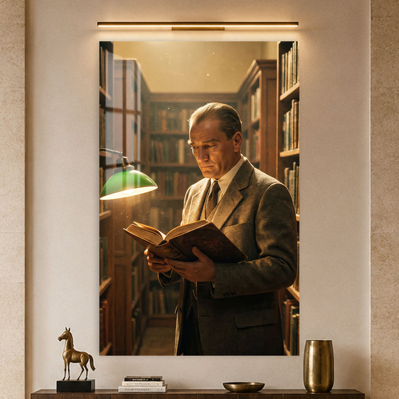 Kütüphanede Atatürk Cam Tablo