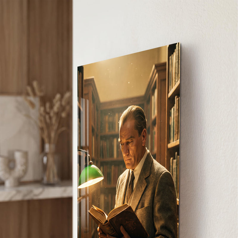 Kütüphanede Atatürk Cam Tablo