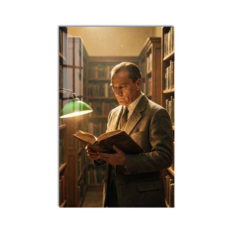 Kütüphanede Atatürk Cam Tablo
