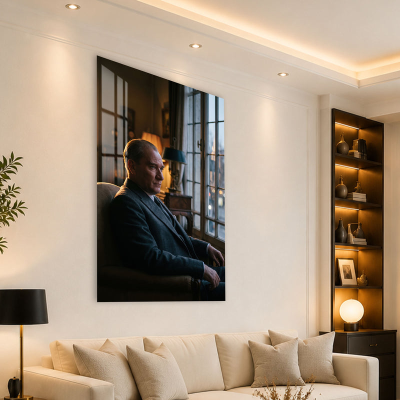Pencere Önünde Atatürk Cam Tablo