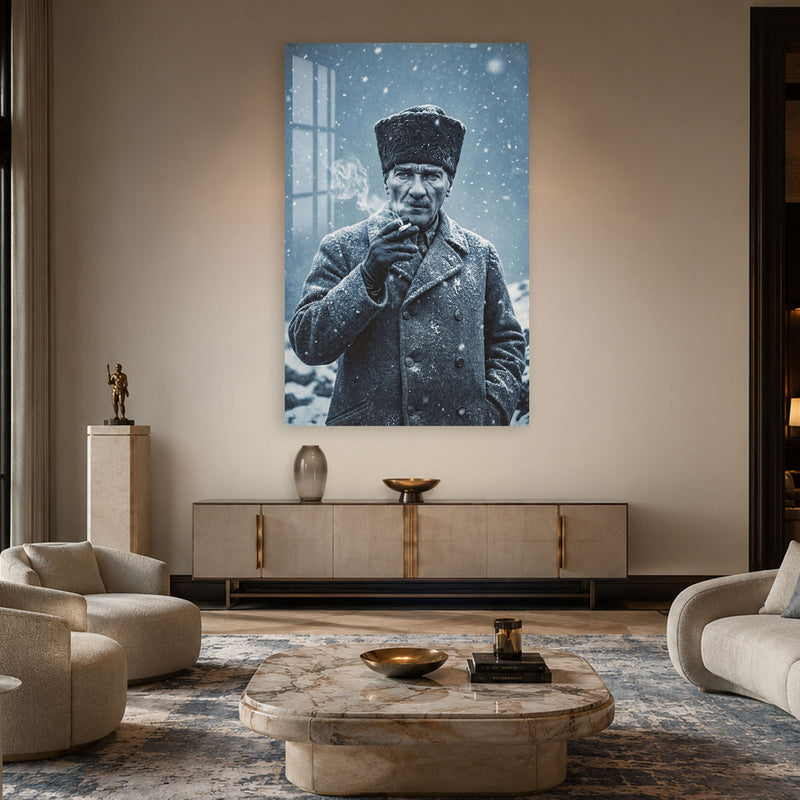 Karda Kalpaklı Atatürk Cam Tablo