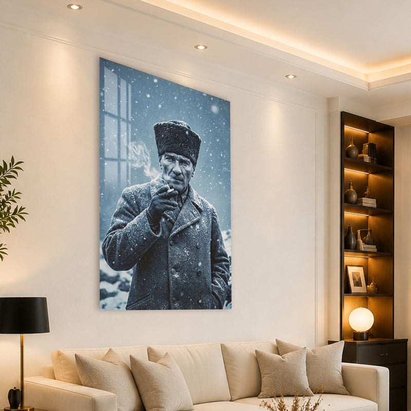 Karda Kalpaklı Atatürk Cam Tablo