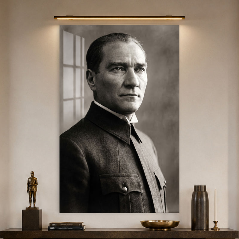Siyah Beyaz Atatürk Cam Tablo