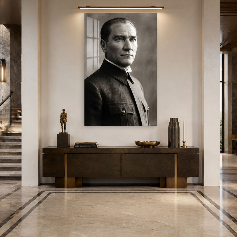 Siyah Beyaz Atatürk Cam Tablo