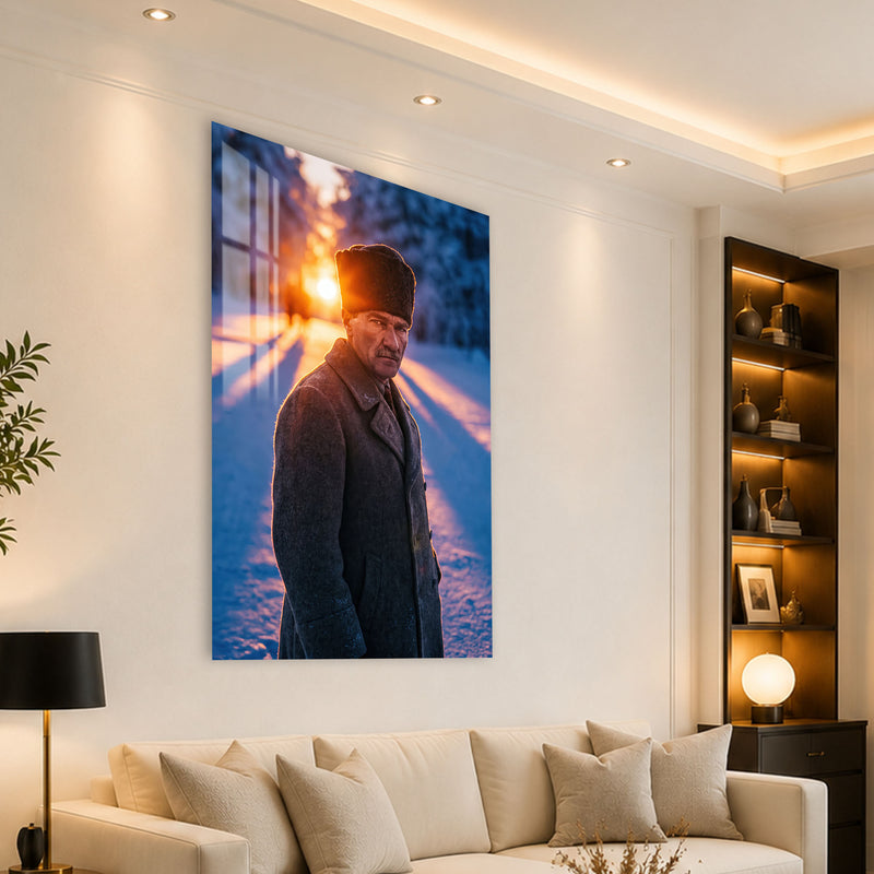 Karlı Ormanda Atatürk Cam Tablo