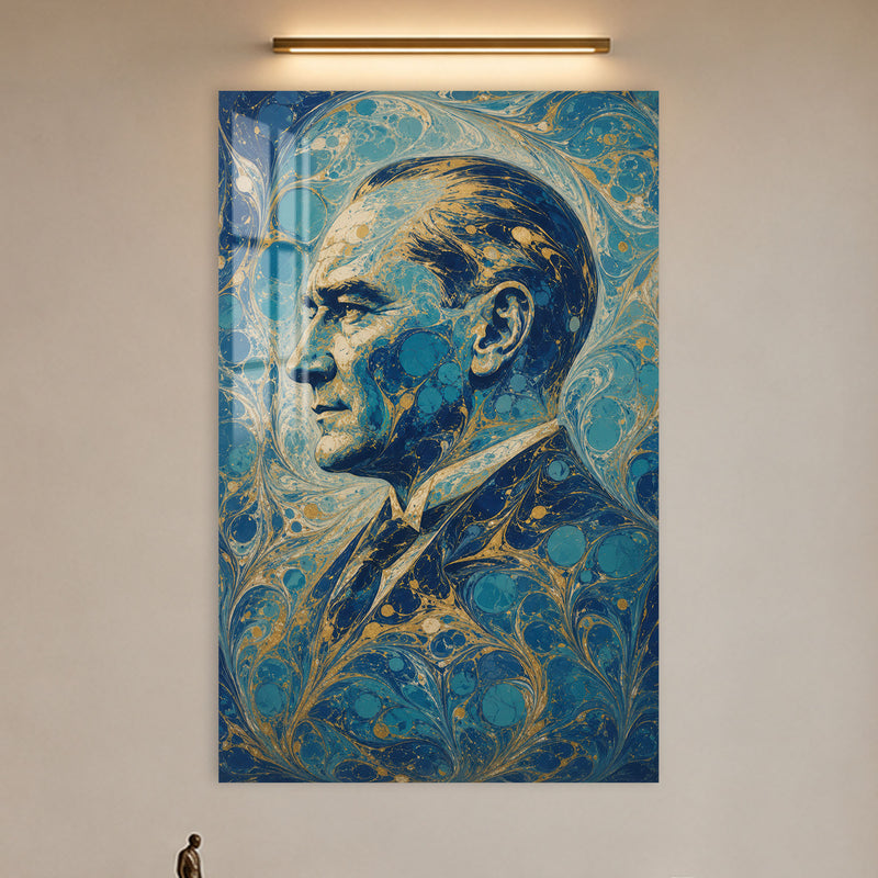 Ebru Sanatı Atatürk Cam Tablo