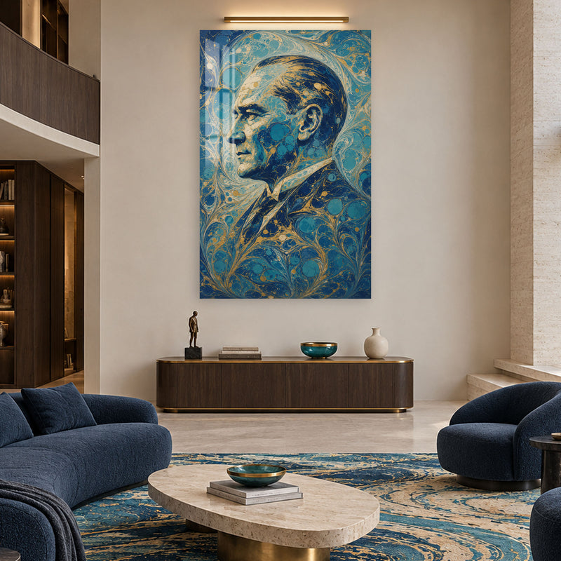 Ebru Sanatı Atatürk Cam Tablo