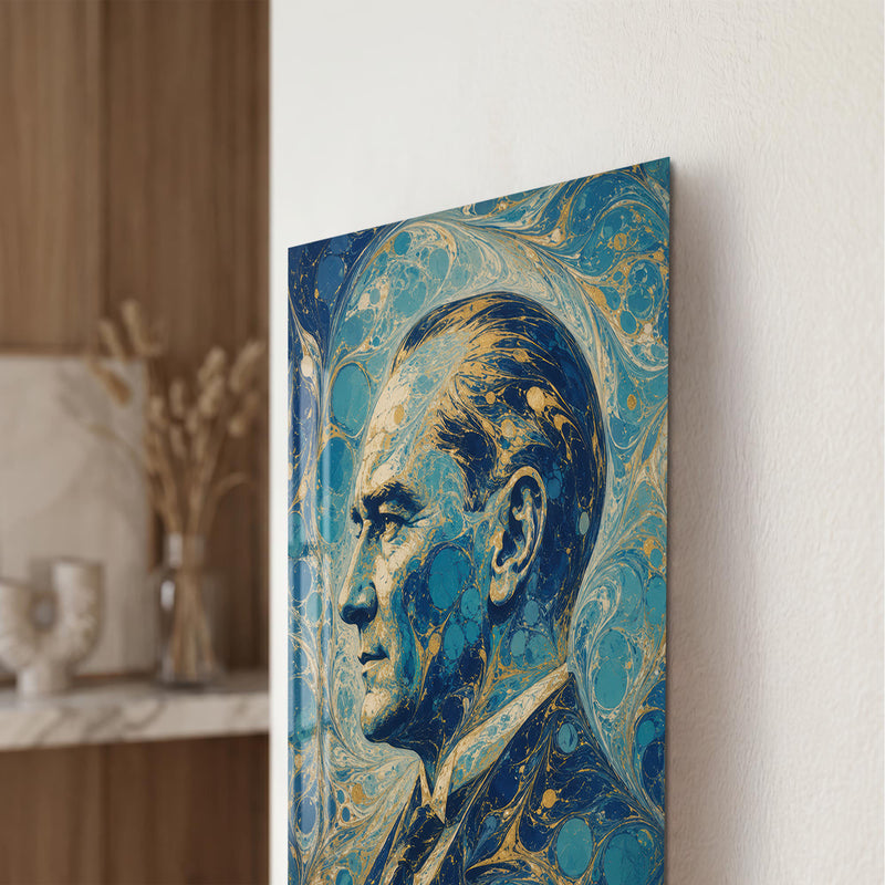 Ebru Sanatı Atatürk Cam Tablo
