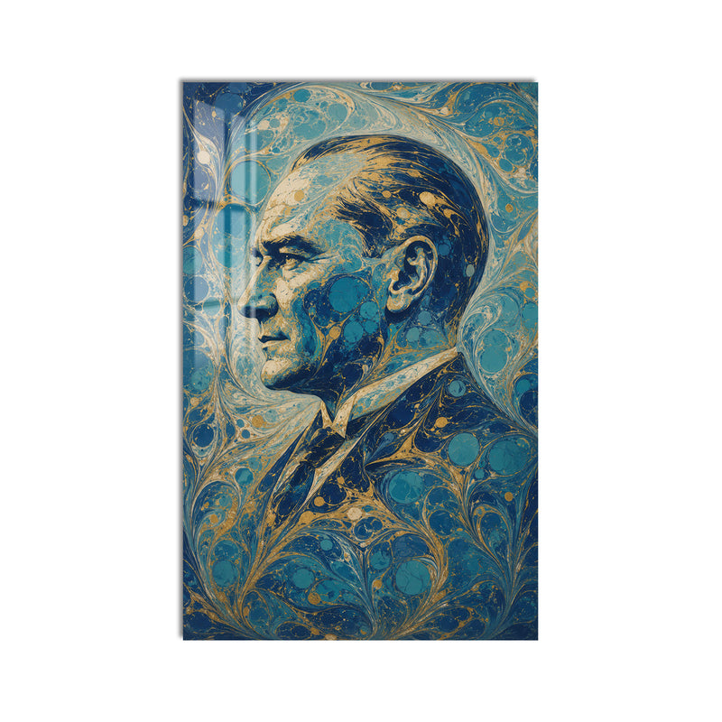 Ebru Sanatı Atatürk Cam Tablo