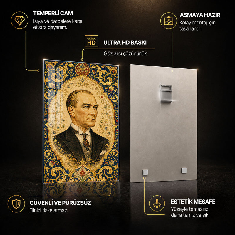 Tezhipli Atatürk Cam Tablo