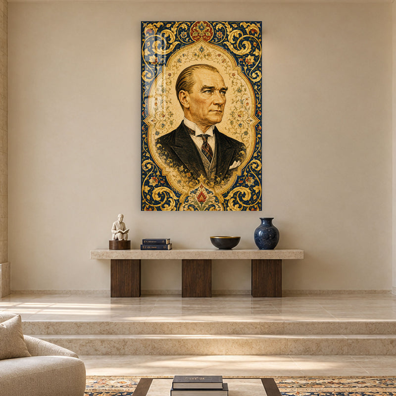Tezhipli Atatürk Cam Tablo