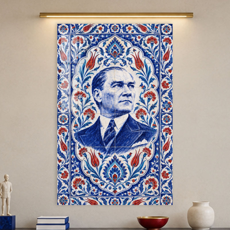 Çini Desenli Atatürk Cam Tablo