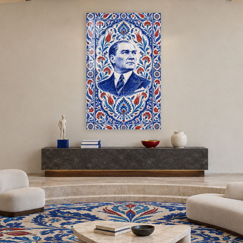 Çini Desenli Atatürk Cam Tablo