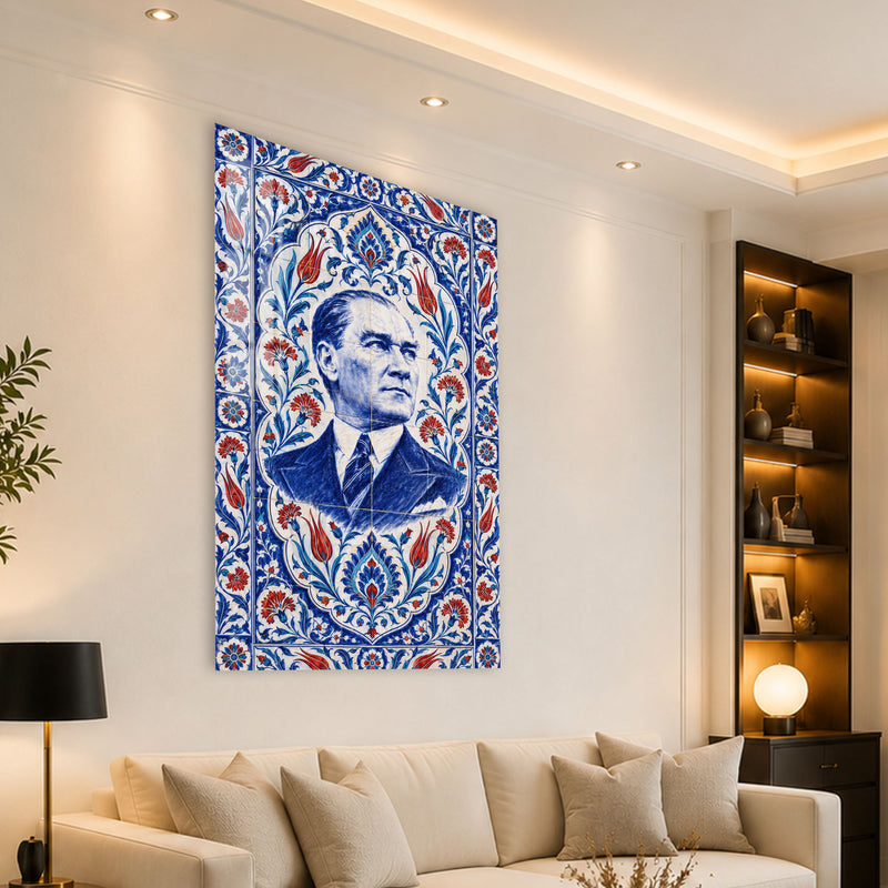 Çini Desenli Atatürk Cam Tablo